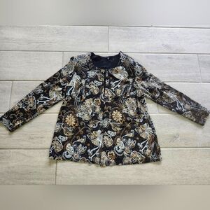 Helene Blake Black Copper Gold Shimmery Glitter Floral Formal Open Cardigan S 1X